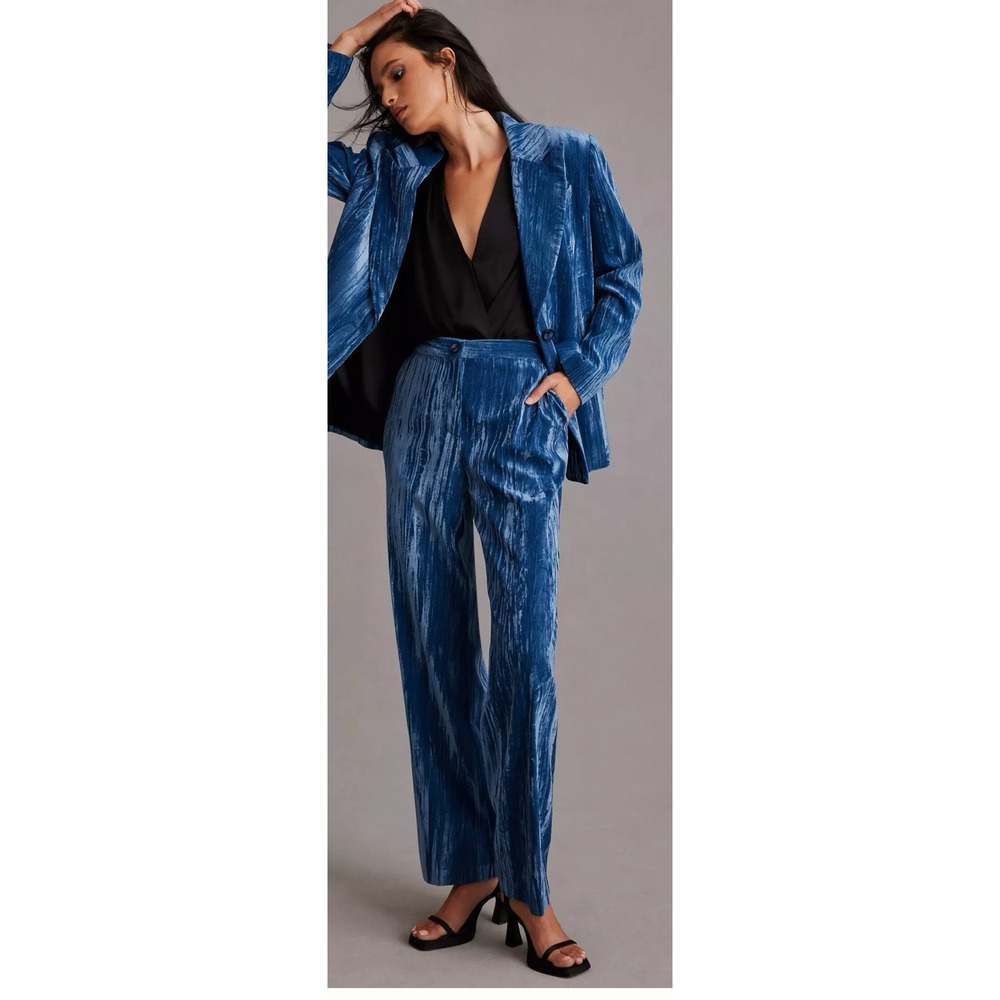 Stella Nova Pants Livi straight velour blue size‎ 36 US 6 Textured - Picture 9 of 9